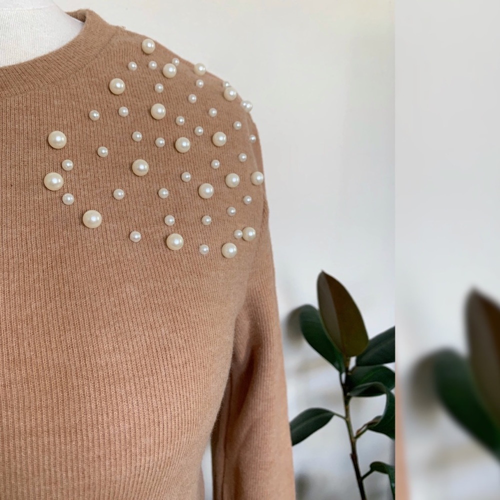 ZARA Sweater NWT Fall Pearls Knit Top NEW